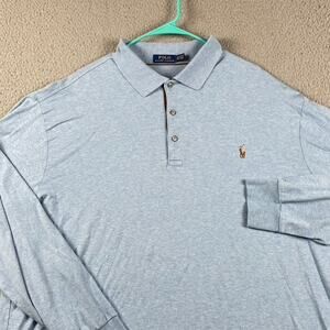 Polo Ralph Lauren Long Sleeve Polo Shirt Light Blue Logo Men's 2XLT Tall